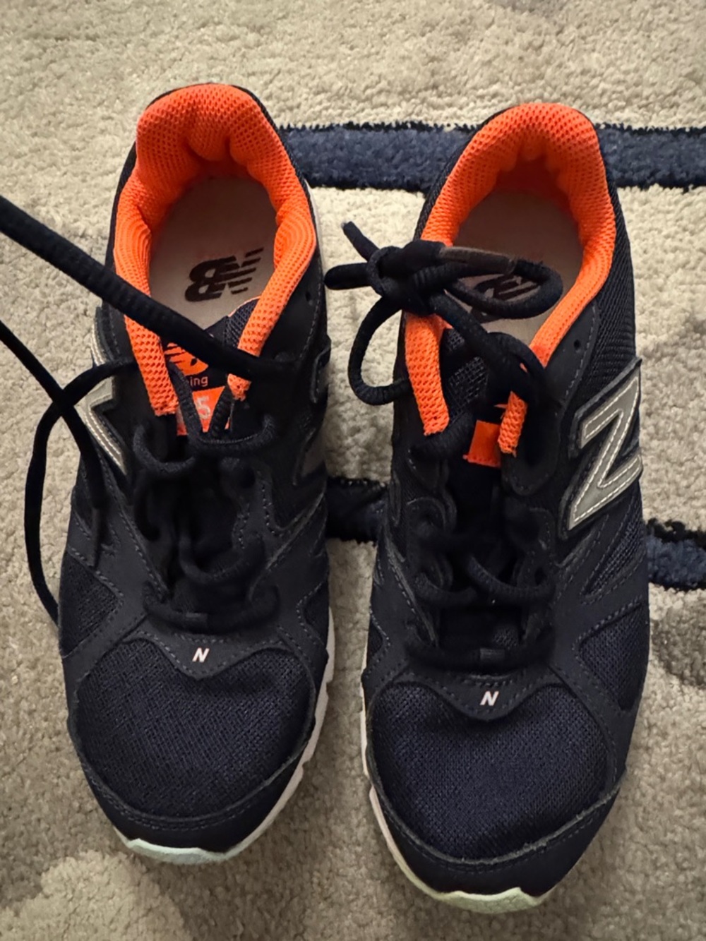 New Balance Kids Navy Sneakers with Orange Lining